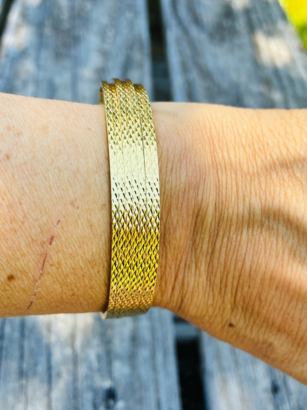 Gold Textured Mesh Cuff Bracelet - Women Jewelry